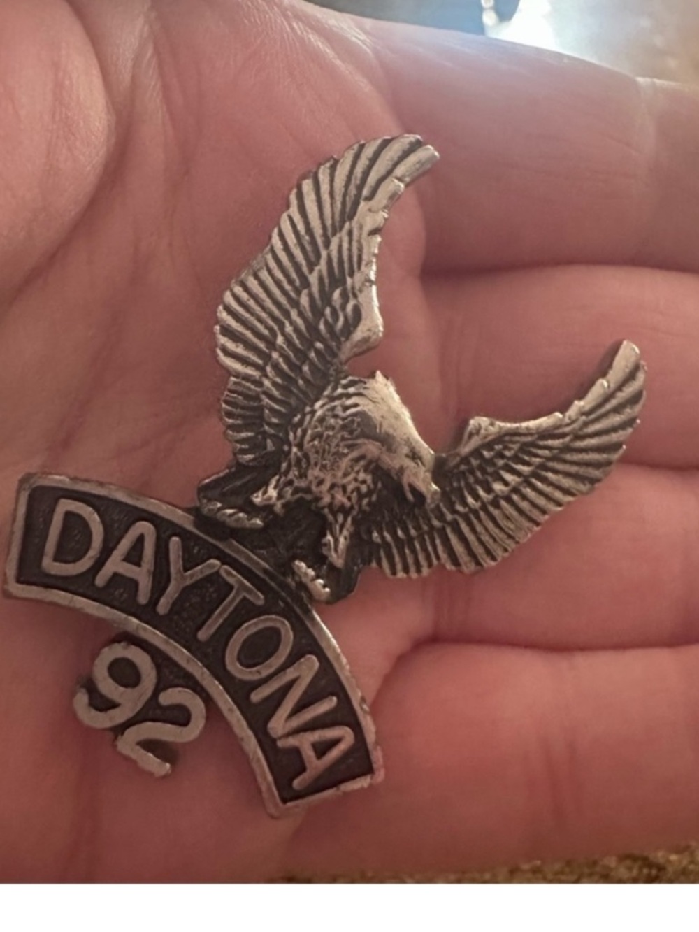 Vintage 1992 Daytona eagle lapel pin silver 90s Harley biker